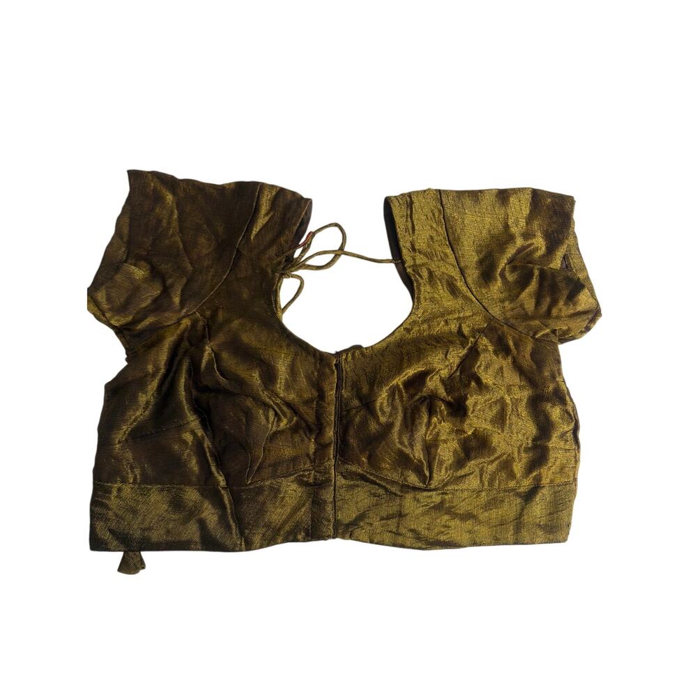 Gold Handmade Silk Choli Blouse Woman South Asian Crop Top Metallic Tie Back